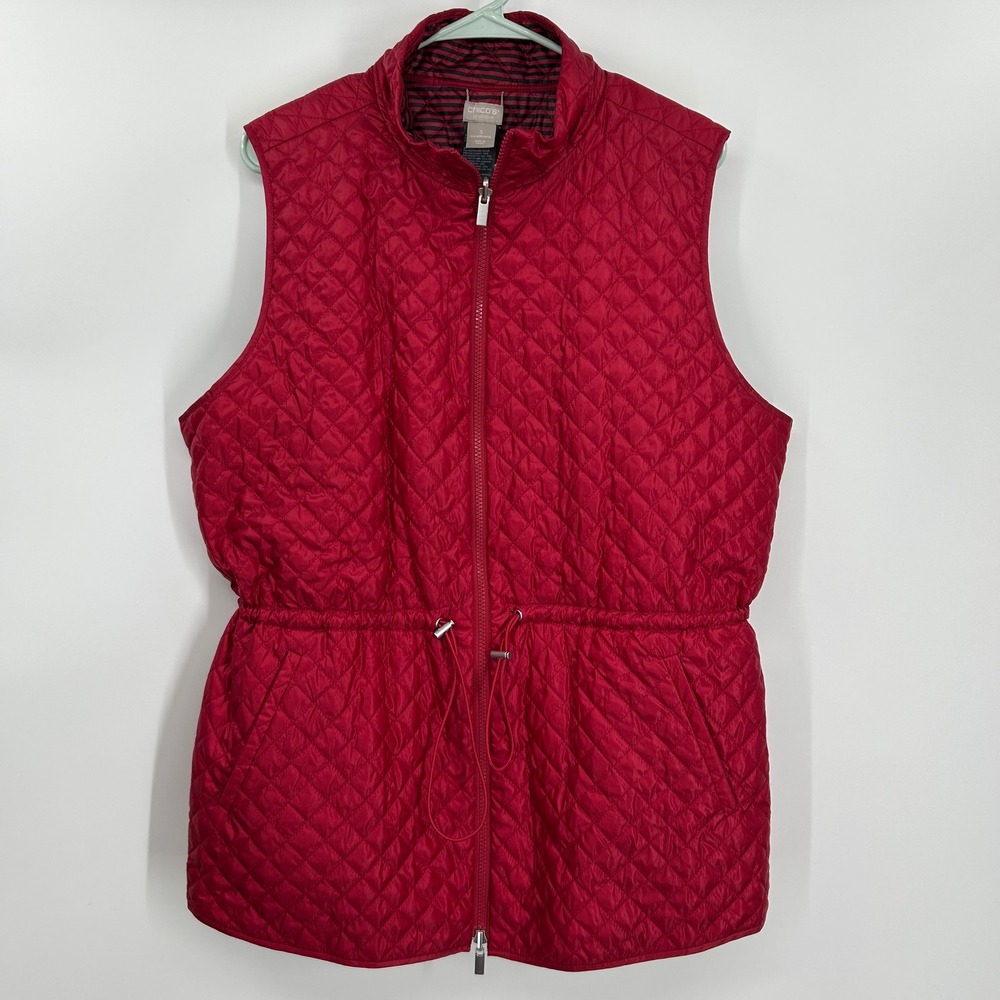 Chicos Zenergy Red Diamond Quilted Zip Front Cinch Waist Vest Size 3 US 16/18